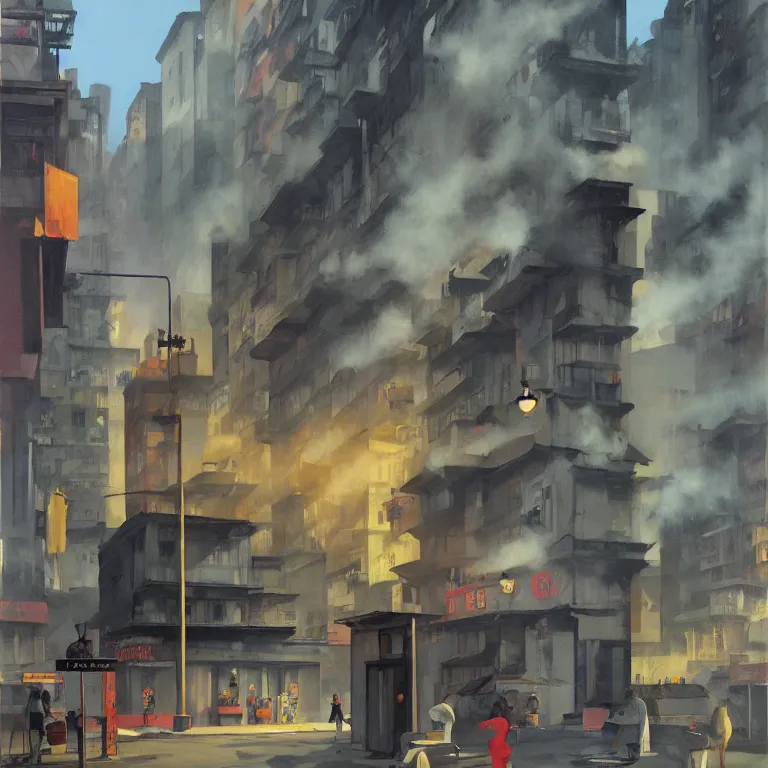 Prompt: honk kong slums in smoke, , painted by Edward Hopper, painted by James Gilleard, airbrush