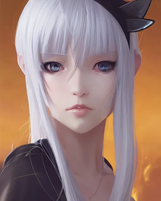 Image similar to a frontal portrait of a very beautiful anime girl pope with cat ears, white hair, gold skin, digital painting, art by wlop artgerm ilya kuvshinov, sharp focus, highly detailed