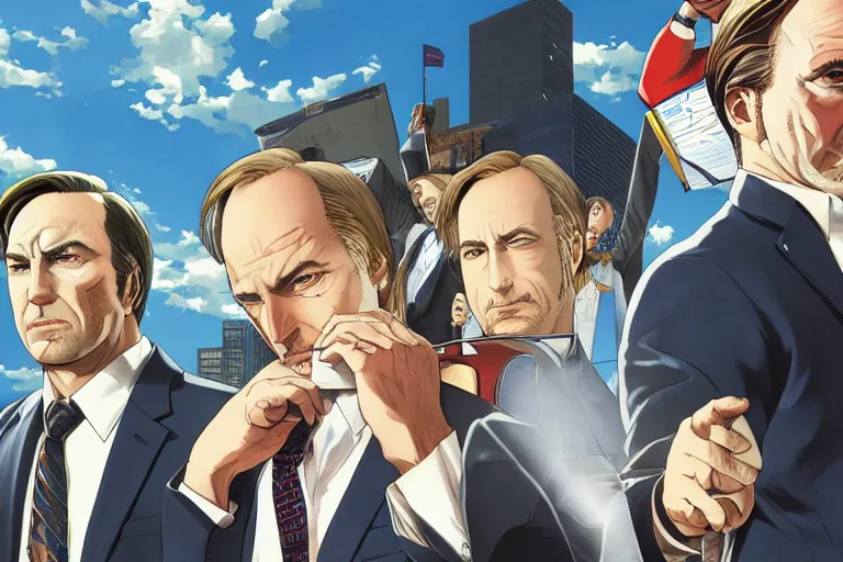 Image similar to better call saul illustration by shigenori soejima, jimmy mcgill and kim wexler