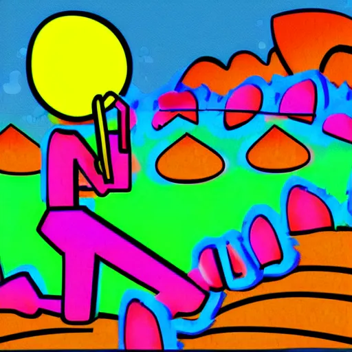 Prompt: surreal neon comic bright colored horror artwork made in Kid Pix