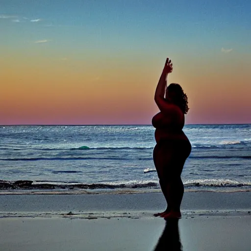 Image similar to Big woman on the beach, realistic photo, high detailed