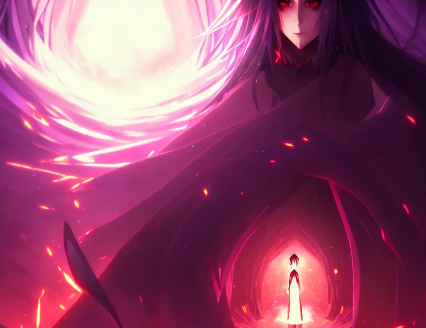 Image similar to a dark lady emerges from the portal and the forces of light cower, by nashimanga, anime illustration, anime key visual, beautiful anime - style digital painting by wlop, amazing wallpaper