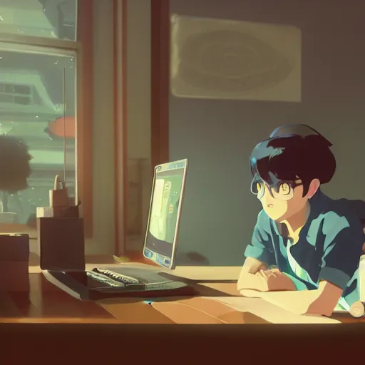 Prompt: toad, in front of a laptop, makoto shinkai, james gilleard, ilya kuvshinov, very detailed, matte, gaussian blur, tone mapped