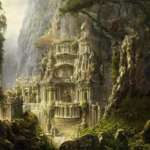 Prompt: a beautiful and highly detailed matte painting of an stone temple in a fantasy garden in a dark forest deep in the dream valley, intricate details, epic scale, insanely complex, 8 k, sharp focus, hyperrealism, very realistic, by caspar friedrich, greg rutowski, james gurney