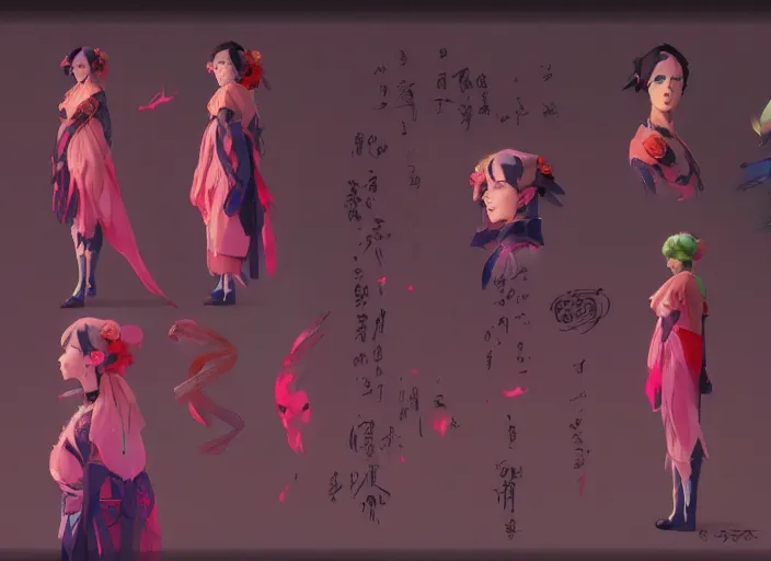 Image similar to character sheet for a beautiful woman for genshin impact, bright colors, by greg rutkowski, by studio ghibli, digital art, trending on artstation, hd, 8 k, highly detailed, good lighting, beautiful, masterpiece