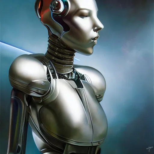 Image similar to scifi futurism automaton minimalism chrome by peter mohrbacher art Hajime Sorayama airbrush hyperrealism model