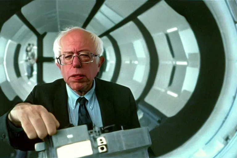 Image similar to movie screenshot of bernie sanders in 2001: A Space Odyssey (1968)