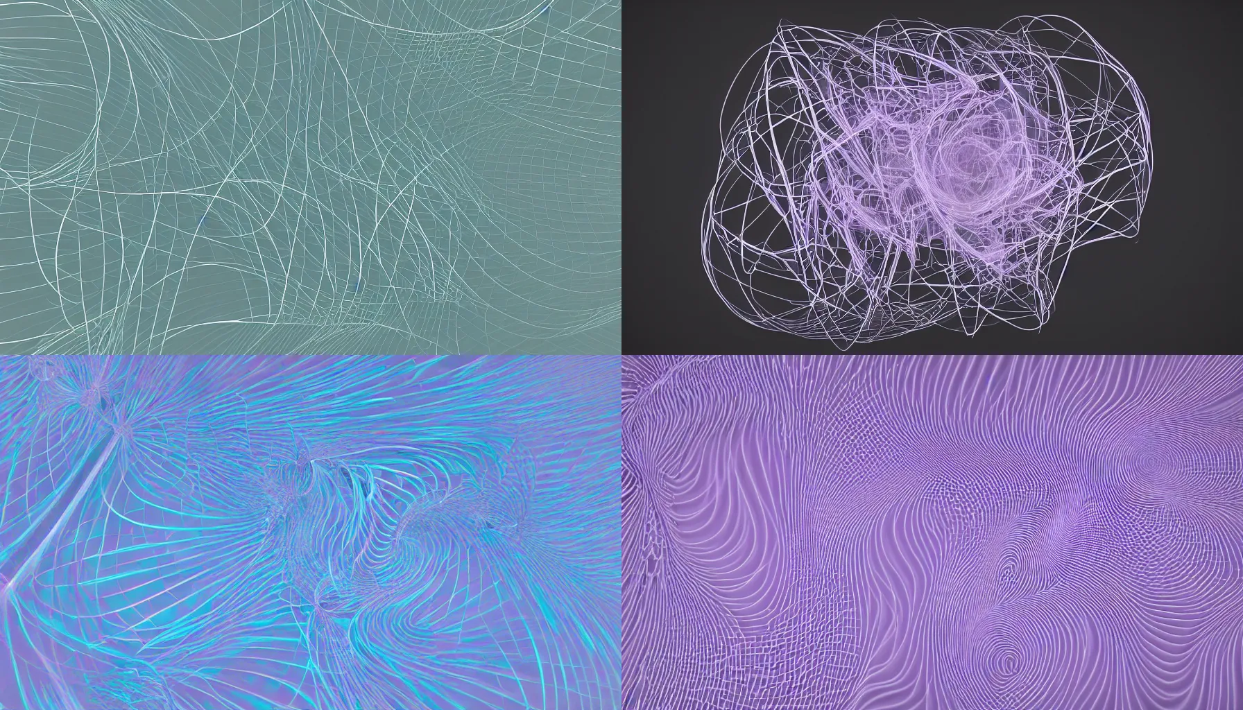 Prompt: fractal automaton, abstract micro-rippling flowing ribbon, pastel, wireframe, mesh