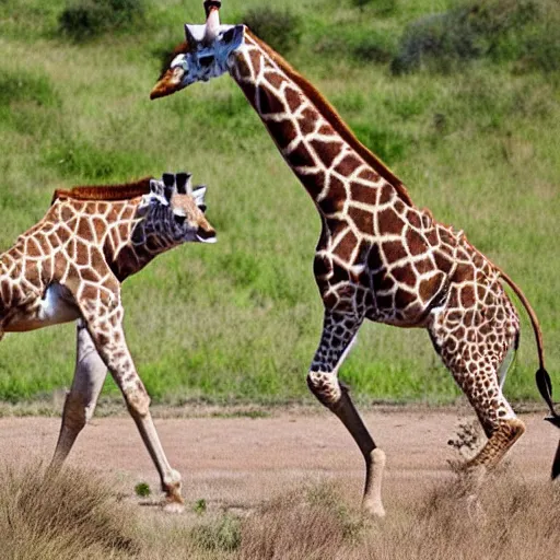 Image similar to giraffe chasing a lion