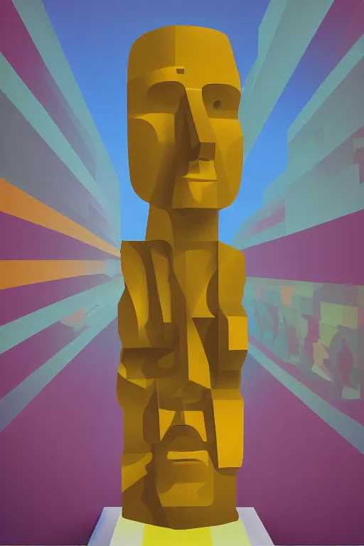 Image similar to cubist moai statue cutout digital illustration cartoon colorful beeple