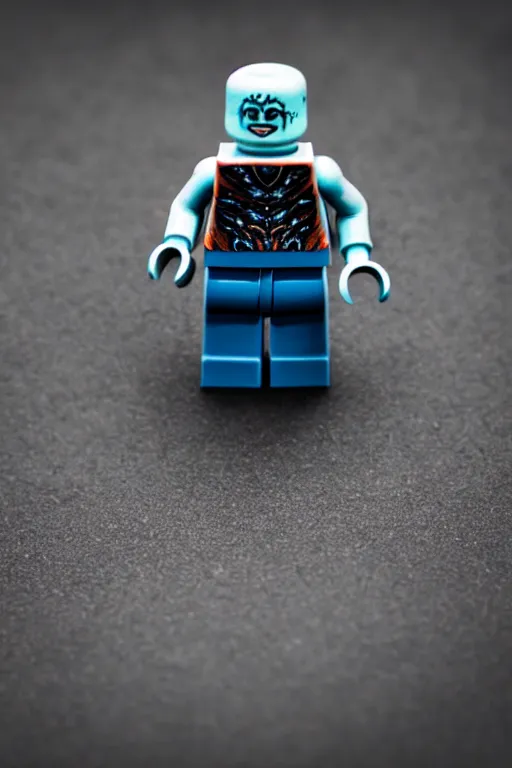 Prompt: closeup studio photograph of a cosmic horror lego mini figurine, depth of field, 5 0 mm, 8 k, soft vignette