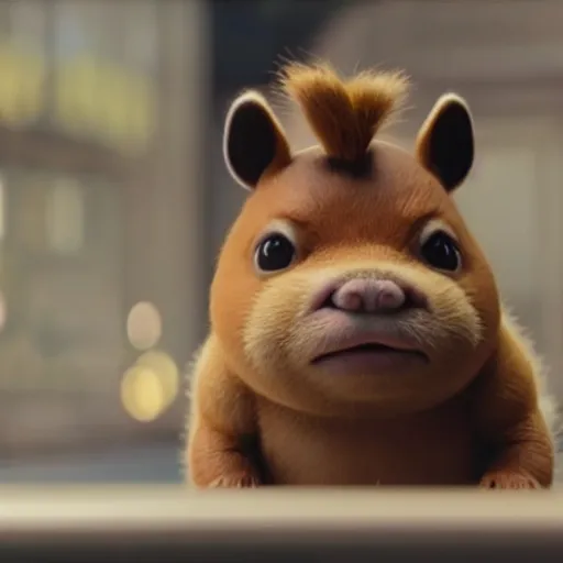 Prompt: a film still of a capivara in detective pikachu