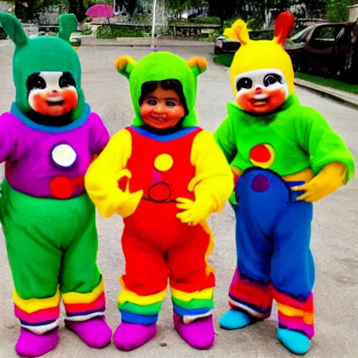 Prompt: Mexican teletubbie Memphis group style