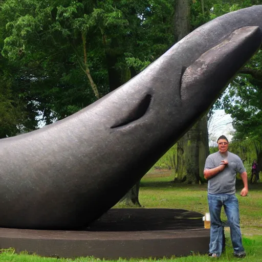 Prompt: man fished big sculpture