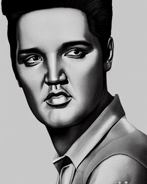 Image similar to a powerful energy elvis presley portrait, grainy black and white photo, by alexander fedosav, hyper detailed digital matte painting, concept art, hyperrealism, 1 6 k resolution, cinema 4 d, 8 k resolution, trending on artstation, behance hd, a masterpiece, by stephan martiniere, particles, by david a. hardy,