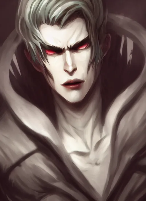 Image similar to detailed beautiful cool male character art depicting a vampire monster, concept art, depth of field, on amino, by sakimichan patreon, wlop, weibo, bcy. net, newgrounds high quality art on artstation.