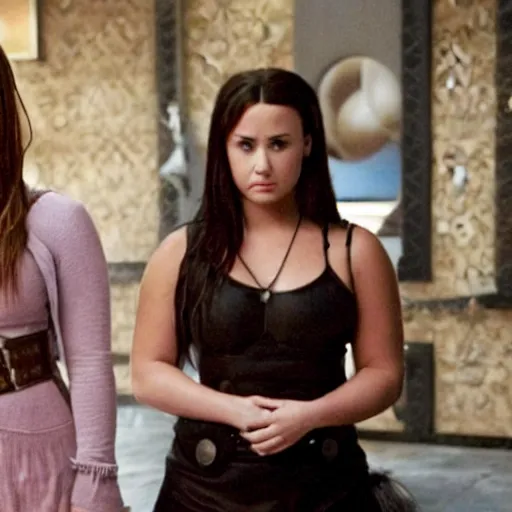 Image similar to Demi Lovato as Piper Halliwell and Selena Gomez as Phoebe Halliwell and Ariana Grande as Prue Halliwell in a Charmed movie directed by Christopher Nolan, movie still frame, promotional image, imax 35 mm footage