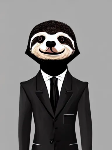 Prompt: full body portrait of anthropomorphic sloth in formalwear : : debonair, gq, noir : : digital art, concept art, digital illustration, photorealism, hyperreal