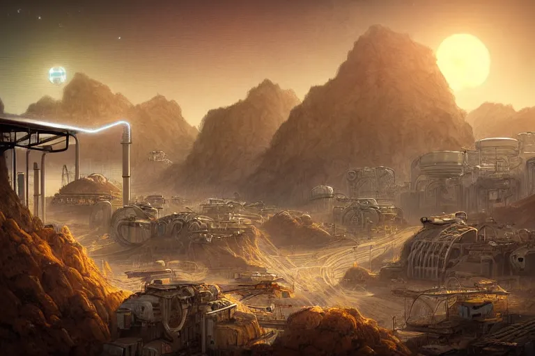 Image similar to sci - fi favela, art nouveau desert environment, industrial factory, cliffs, gloomy, milky way, award winning art, epic dreamlike fantasy landscape, ultra realistic,