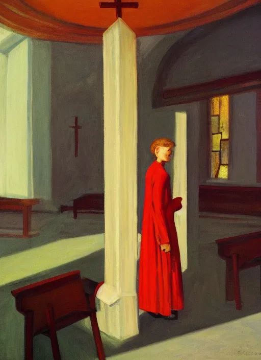 Image similar to giant fist in a church interior with pentacle painted by Edward Hopper and James Gilleard