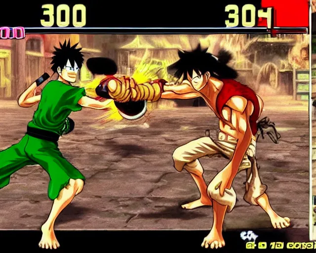 Image similar to Monkey D. Luffy and Roronoa Zoro fighting in Street Fighter III (1997)