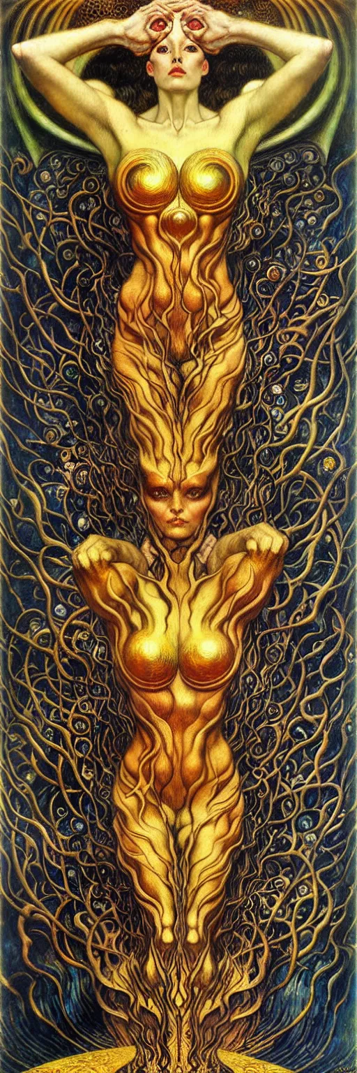 Image similar to Divine Chaos Engine by Karol Bak, Jean Delville, William Blake, Gustav Klimt, and Vincent Van Gogh, symbolist, visionary