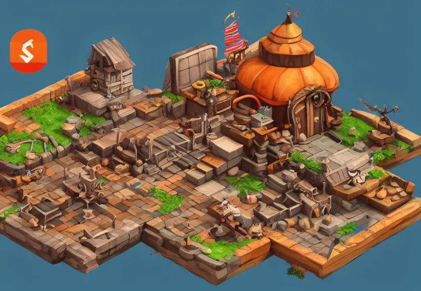 Image similar to isometric chubby 3 d game props, based on pirate kings, with detailed, clean, cartoon, octane render, unreal engine, artgerm, artstation