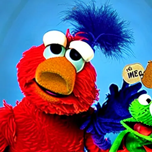 Image similar to trail cam footage of Grover the Muppet, Grover on video from a trail camera, sesame street grover