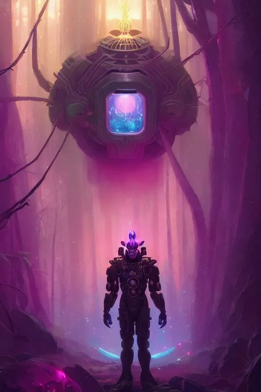 Image similar to Portrait of Galactus in neon forest, digital art from artstation by Andreas Rocha and Greg Rutkowski and Peter Mohrbacher