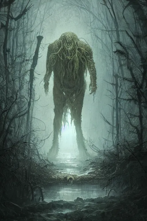 Image similar to lovecraftian swamp monster, extremely detailed digital art, in the style of greg rutkowski, trending on artstation, 8 k