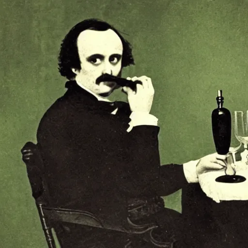Image similar to a date with edgar allan poe, absinthe