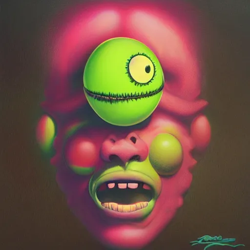 Image similar to Lofi vaporwave portrait tennis ball monster,chalk, Pixar style, Tristan Eaton, Stanley Artgerm, Tom Bagshaw, Basil Gogos