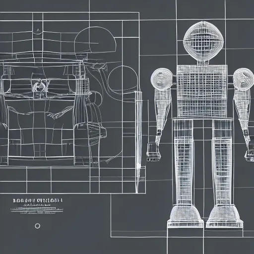 Image similar to Robot Elon Musk schematics, blueprints, 3d wireframe