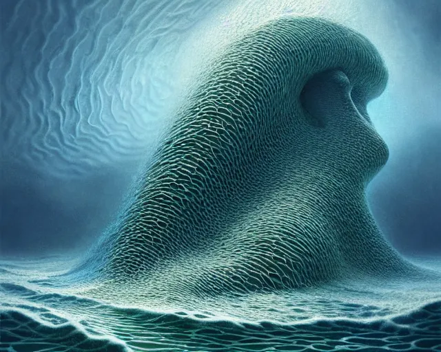 Prompt: a hyper - detailed 3 d render of animals of the aquatic ecosystem made of cresting waves, surrealism!!!!! surreal concept art, lifelike, photorealistic, digital painting, aesthetic, smooth, sharp focus, artstation hd, by greg rutkowski, klimt and nixeu and ian sprigger and wlop and krenz cushart,