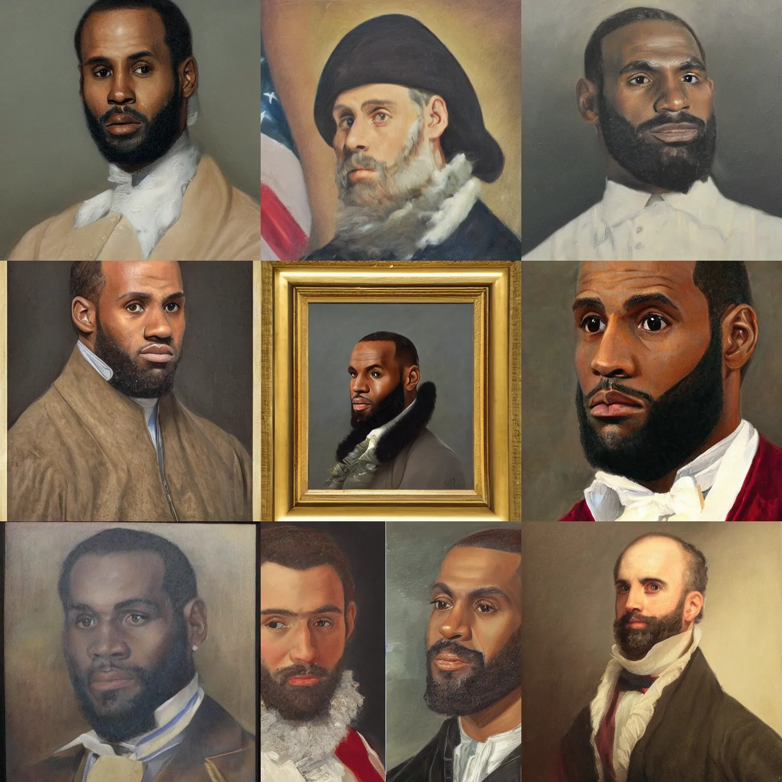 Prompt: facial portrait of united states president lebron james, oil on canvas by william sidney mount - 1 7 9 2, trending on artstation
