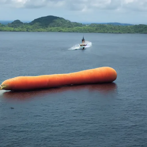 Prompt: giant carrot shaped ship crossing the Panama channel