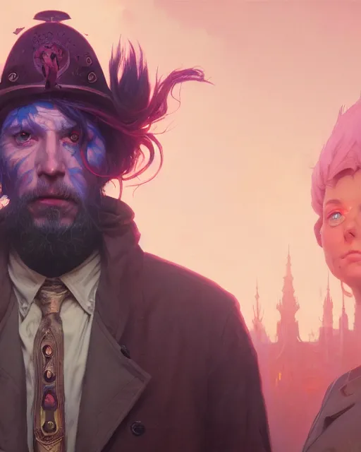 Image similar to highly detailed surreal vfx portrait of a nowpunk sorcerer stephen bliss, unreal engine, greg rutkowski, loish, rhads, beeple, makoto shinkai and lois van baarle, ilya kuvshinov, rossdraws, tom bagshaw, alphonse mucha, global illumination, detailed and intricate environment