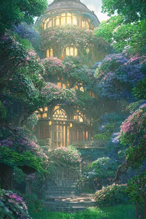 Prompt: a beautiful hyperdetailed illustration of absolutely beautiful blooming flower house alone, perfectly shaded, atmospheric lighting, style of studio ghibli, makoto shinkai, raphael lacoste, louis comfort tiffany, artgerm, james jean, ross tran, chinese style