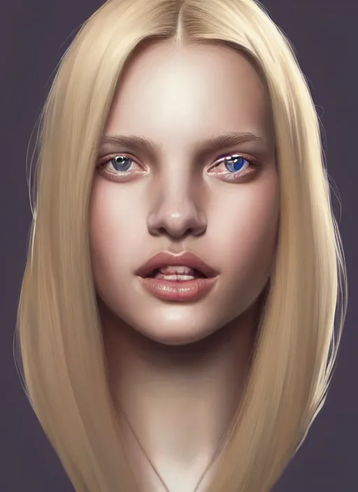 Image similar to beautifully symmetrical face, portrait of young woman blessed with ever - increasing physical and mental perfection, realism, blonde hair, coquettish perfect face!! intricate, elegant, highly detailed, vision of holy perfection!! smile, digital painting, artstation, concept art, smooth, sharp focus, illustration, art by artgerm and greg rutkowski and alphonse mucha