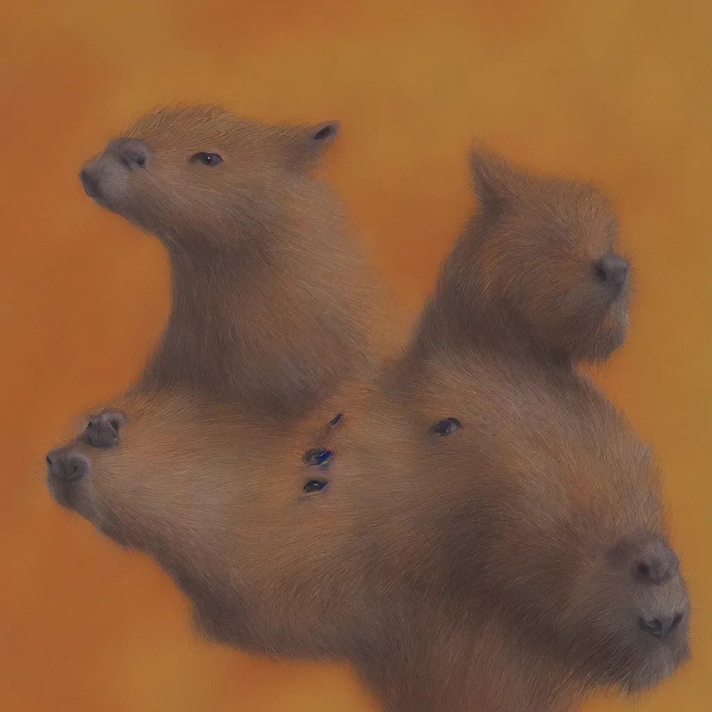 Image similar to one capybara on fire, digital oil painting