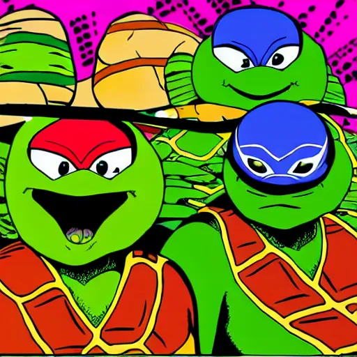 Prompt: psychedelic ninja turtles