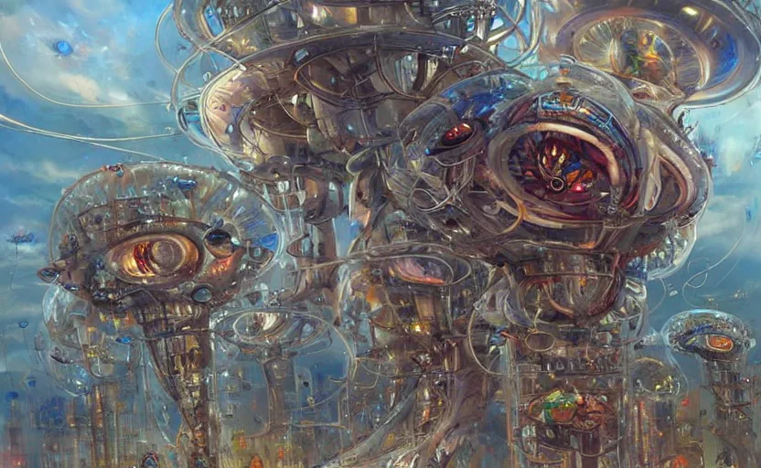 Image similar to Cyborg biomechanical jellyfish city. By Konstantin Razumov, highly detailded