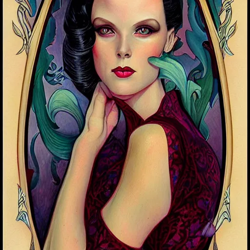 Image similar to an art nouveau streamline moderne portrait in the style of charles dulac and donato giancola and anna dittmann.