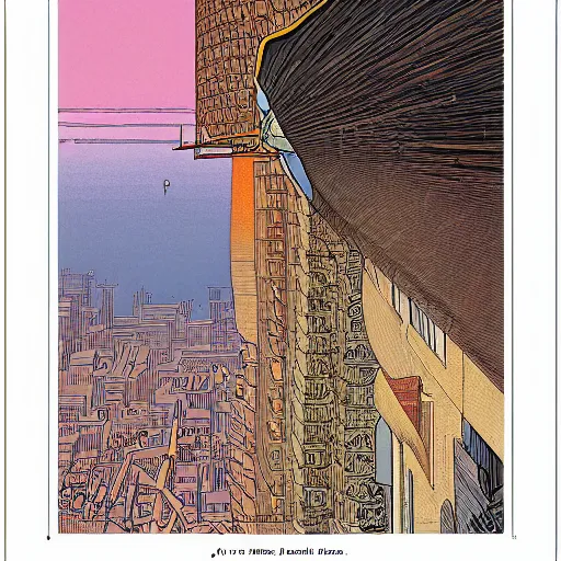 Image similar to A bird's-eye view by jean giraud detailed illustration