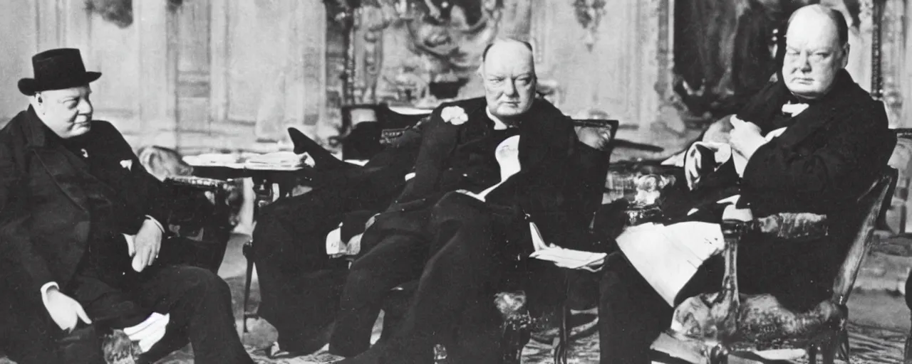 Image similar to vintage photo of Winston Churchill talking to Napoleon Bonaparte