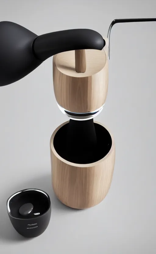 Image similar to a stylish handheld electric frother and powdered beverage mixer ; designed by marc newsom, zaha hadid, blonde, joseph and joseph, frother ; natural materials ; industrial design ; behance ; le manoosh ; pinterest ; if design award ; reddot design award