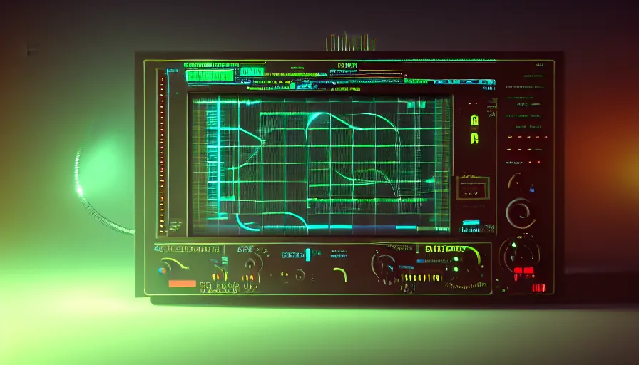 Image similar to retrofuturism old rct screen oscilloscope, old soviet machine, volumetric lighting, photorealistic rendering, artstation, redshift, octane, golden ratio