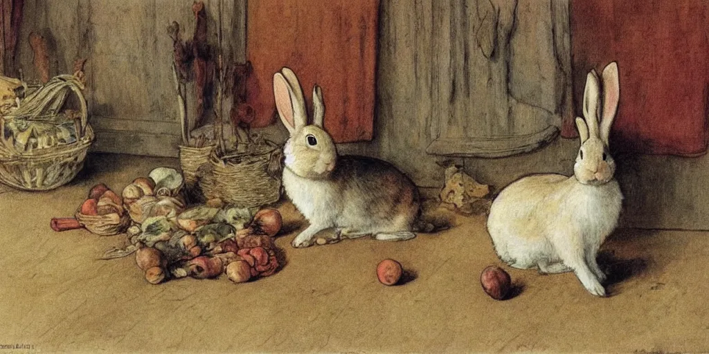 Prompt: a rabbit in the style carl larsson