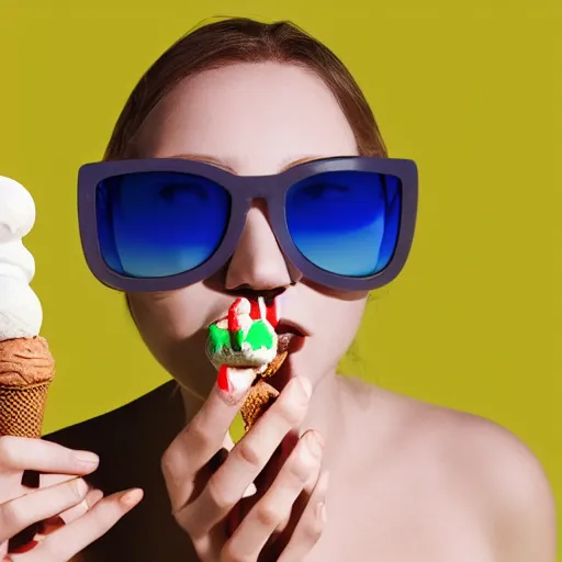 Prompt: 3 d render, of an ice cream cone smoking weed, ice cream cone is wearing sunglasses, octane render, 4 k, 8 k