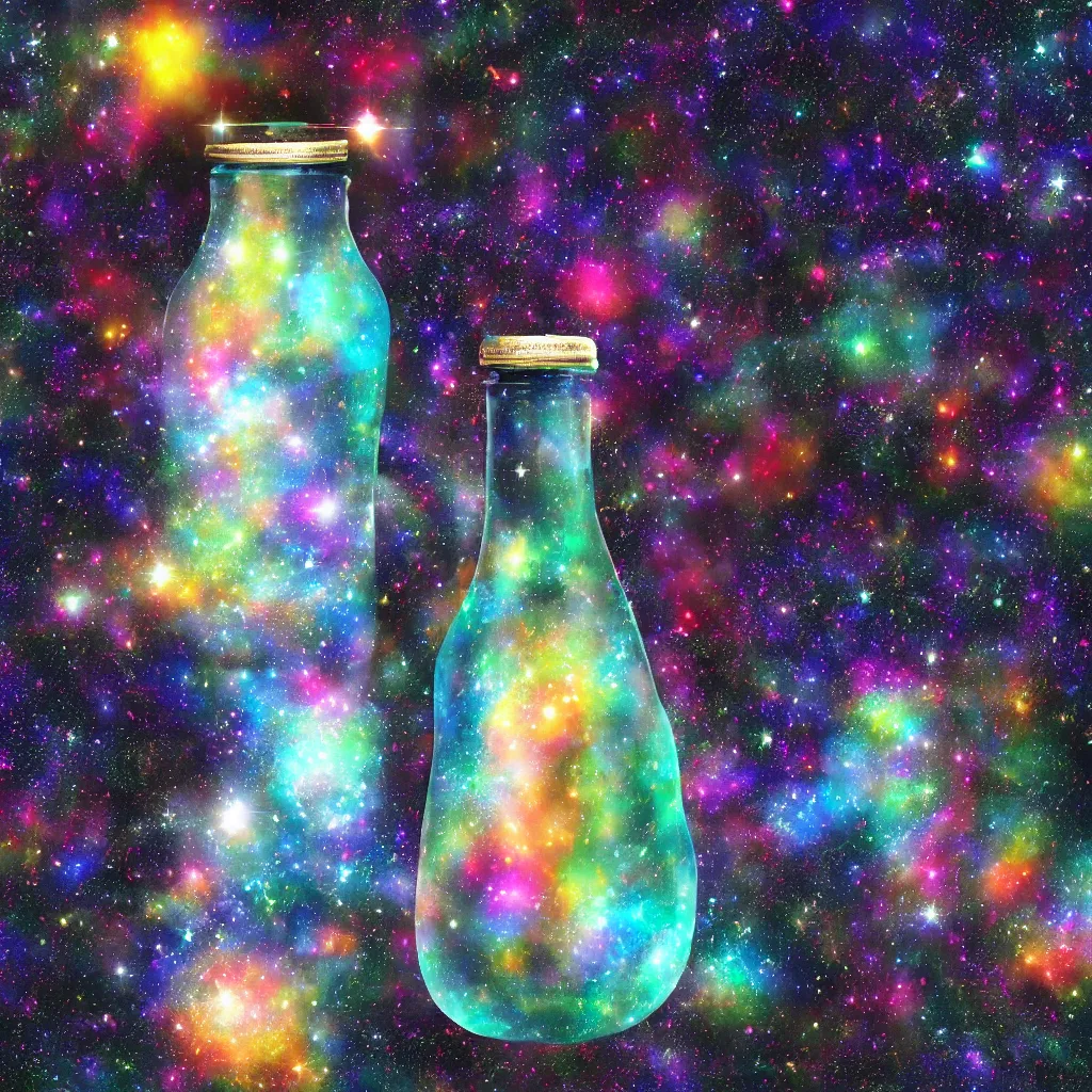 Image similar to the universe contained within a bottle, digital art